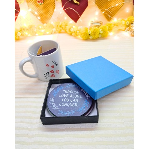 Diwali Gift Box - Ceramic Mug & Set of 4 Coasters with Quotes