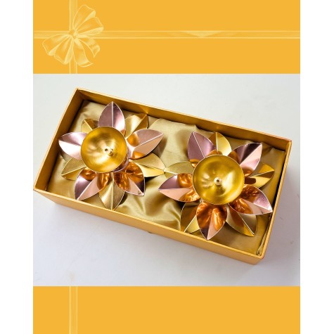 Diwali Gift Box - A Pair of Lotus-Shaped Diyas