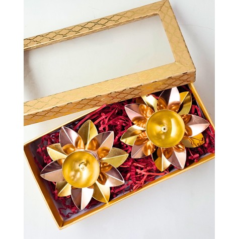 Diwali Gift Box - A Pair of Lotus-Shaped Diyas