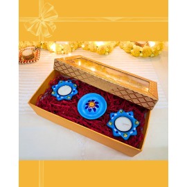 Diwali Gift Box - Blue Pottery Tealight Holders & Blue Pottery Agarbatti Holder