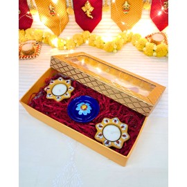 Diwali Gift Box - Blue Pottery Tealight Holders & Blue Pottery Agarbatti Holder