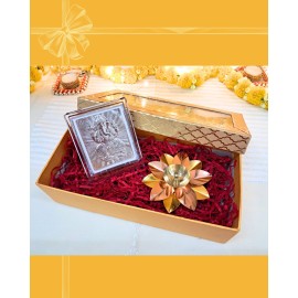 Diwali Gift Box - Ganesha in German Silver and a Lotus-Shaped Diya