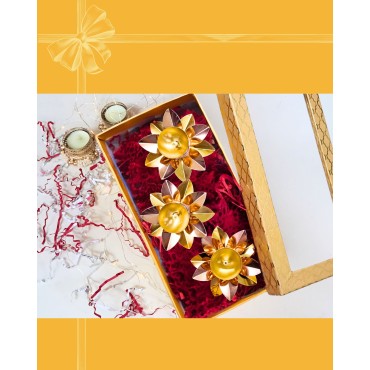 Diwali Gift Box - A Set of 3 Lotus-Shaped Diyas