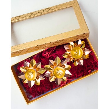 Diwali Gift Box - A Set of 3 Lotus-Shaped Diyas