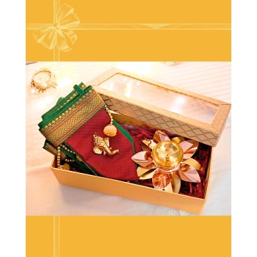 Diwali Gift Box - Khun Fabric Toran and a Lotus-Shaped Diya