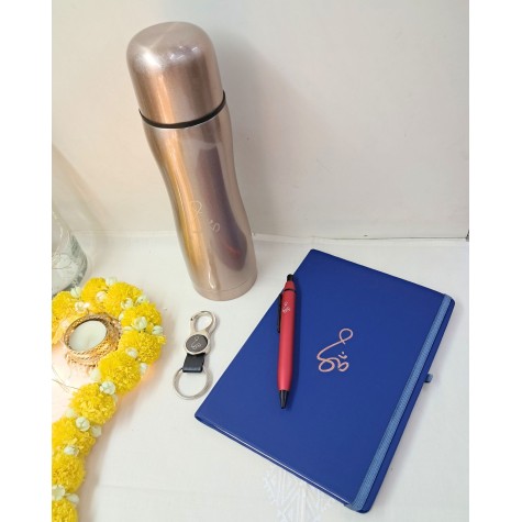 Diwali Gift Pack - Steel Flask, Notebook, Steel Keychain & Sturdy Pen