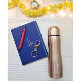 Diwali Gift Pack - Steel Flask, Notebook, Steel Keychain & Sturdy Pen