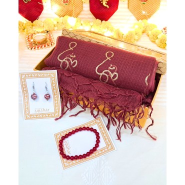 Diwali Gift Box for Her - Cotton Kota Dupatta, Blue Pottery Earring & Bead Bracelet