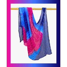 Dupatta: Silk with Fine Bandhani - Pink and Blue