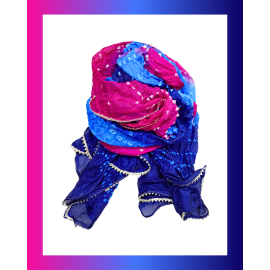 Dupatta: Silk with Fine Bandhani - Pink and Blue