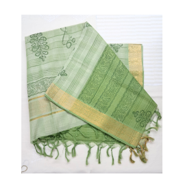 Dupatta: Mangalagiri Cotton in Colour with Zari Border - Green