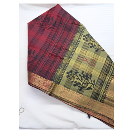 Dupatta: Mangalagiri Cotton in Colour with Zari Border - Maroon