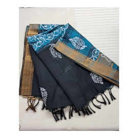 Dupatta: Mangalagiri Cotton in Colour with Zari Border - Black