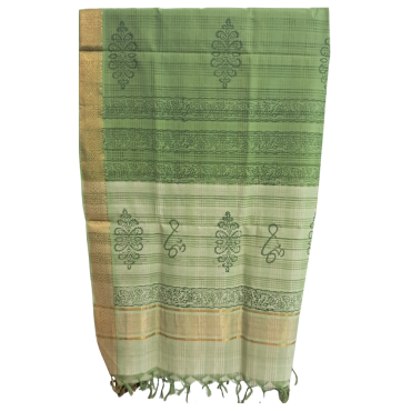 Dupatta: Mangalagiri Cotton in Colour with Zari Border - Green