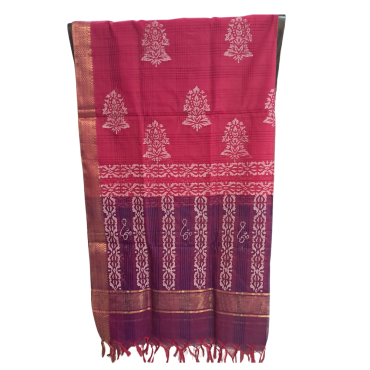 Dupatta: Mangalagiri Cotton in Colour with Zari Border - Red