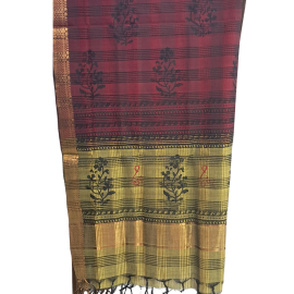 Dupatta: Mangalagiri Cotton in Colour with Zari Border - Maroon