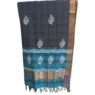 Dupatta: Mangalagiri Cotton in Colour with Zari Border - Black