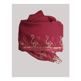 Dupatta: Cotton Kota Doria with Om Block Print in Brick Red