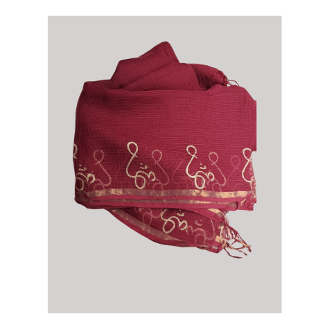 Dupatta: Cotton Kota Doria with Om Block Print in Brick Red