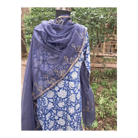 Dupatta: Cotton Kota Doria with Om Block Print in Dark Blue