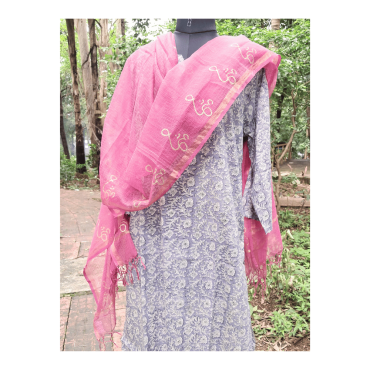 Dupatta: Cotton Kota Doria with Om Block Print in Fuchsia