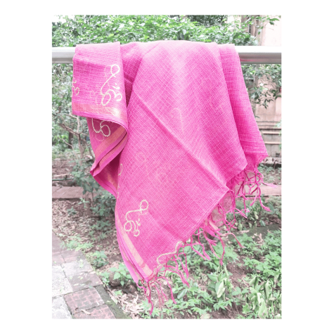 Dupatta: Cotton Kota Doria with Om Block Print in Fuchsia