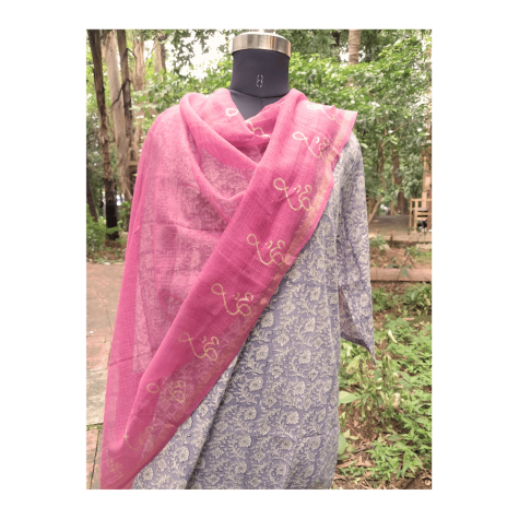 Dupatta: Cotton Kota Doria with Om Block Print in Fuchsia