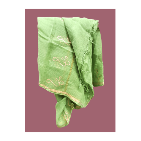 Dupatta: Cotton Kota Doria with Om Block Print in Green