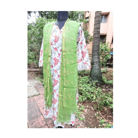 Dupatta: Cotton Kota Doria with Om Block Print in Green