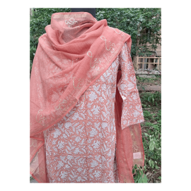 Dupatta: Cotton Kota Doria with Om Block Print in Peach