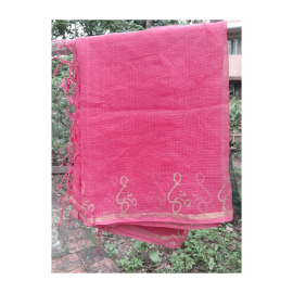 Dupatta: Cotton Kota Doria with Om Block Print in Pink