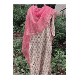 Dupatta: Cotton Kota Doria with Om Block Print in Pink