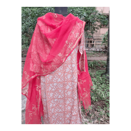 Dupatta: Cotton Kota Doria with Om Block Print in Red