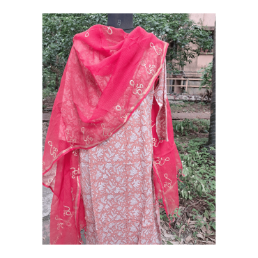 Dupatta: Cotton Kota Doria with Om Block Print in Red