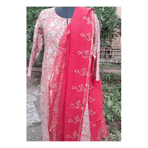 Dupatta: Cotton Kota Doria with Om Block Print in Red