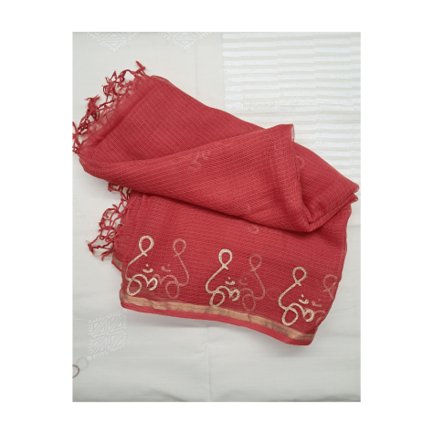 Dupatta: Cotton Kota Doria with Om Block Print in Red