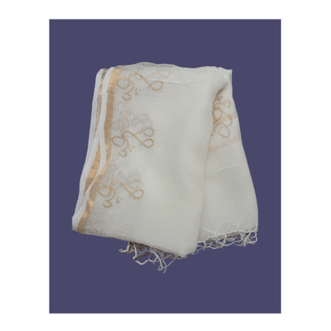 Dupatta: Cotton Kota Doria with Om Block Print in White