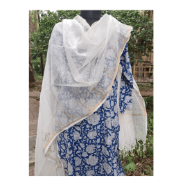 Dupatta: Cotton Kota Doria with Om Block Print in White