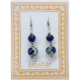 Earrings: Blue Pottery - 2 Bead