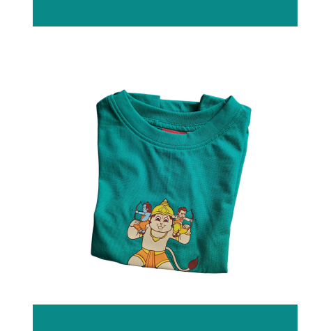 Kids T-Shirt - Hanuman with Rama in Mint Green