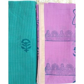 Kurta and Dupatta Set in Maheshwari Silk with Zari Border - Green and Lavender