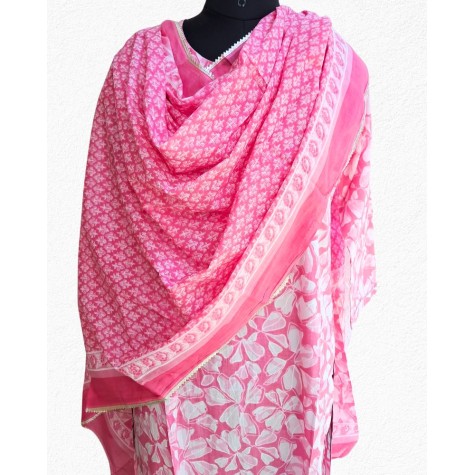 Printed Cotton Kurta-Dupatta Set in Pink