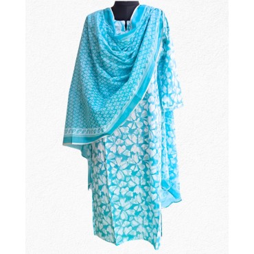 Printed Cotton Kurta-Dupatta Set in Blue