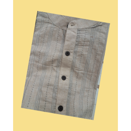 Kurta: Mens, Cotton with Stich Lines - Beige