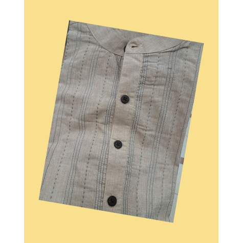 Kurta: Mens, Cotton with Stich Lines - Beige