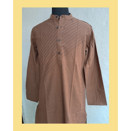 Kurta: Mens, Cotton with Stich Lines - Brown