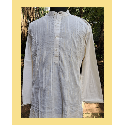 Kurta: Mens, Cotton with Stich Lines - Off White