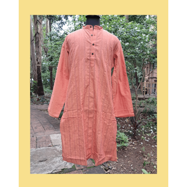 Kurta: Mens, Cotton with Stich Lines - Rust