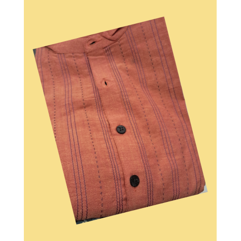 Kurta: Mens, Cotton with Stich Lines - Rust