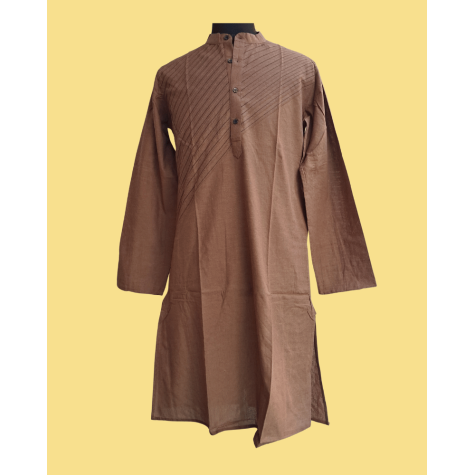 Kurta: Mens, Cotton with Stich Lines - Brown